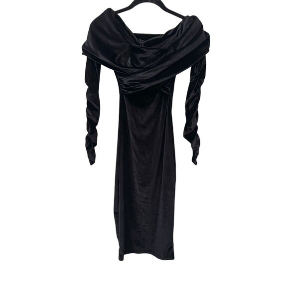 CLUB L Flatter Me Velvet Bardot Midi Dress Black NWT (UK‎ 8) US 4 - Picture 2 of 5